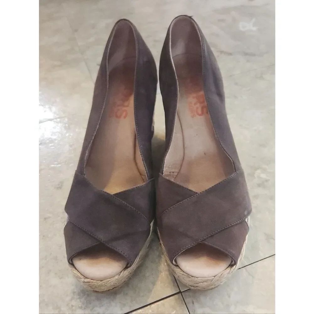 Michael Kors Brown Leather suede & Insole braided wedge heel sandal